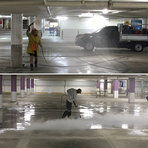 Brisbane High-Pressure Cleaning Specialists cleaning a car park