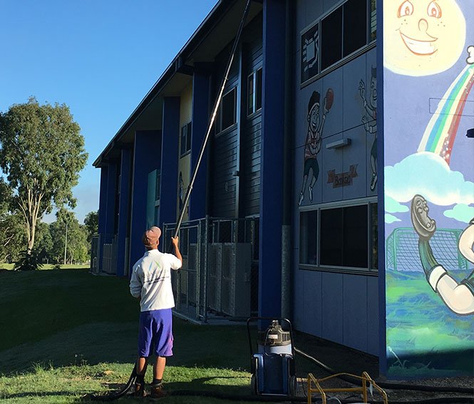 pressure washing school building