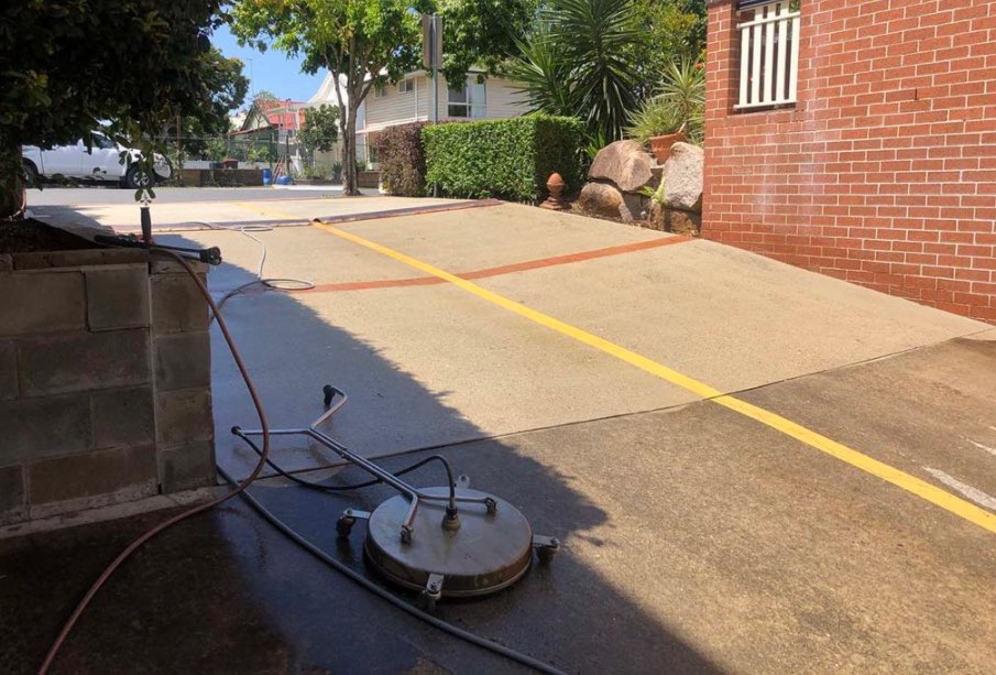 Driveway cleaning in Brisbane in progress