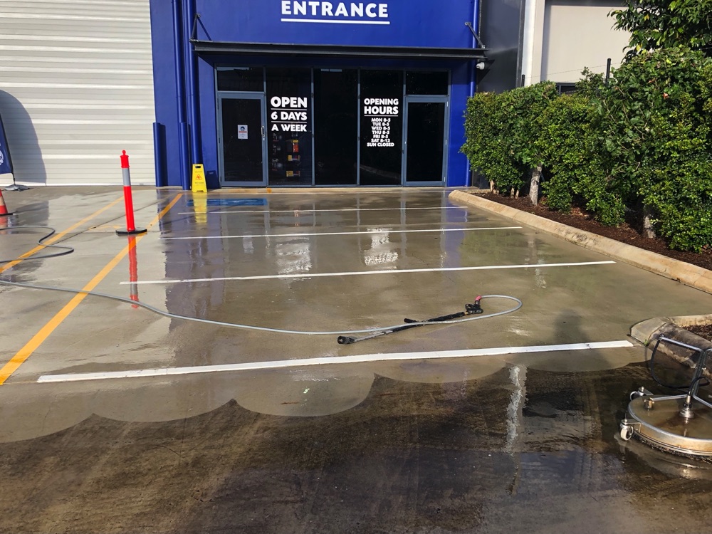 car park cleaning in progress outside a Brisbane business