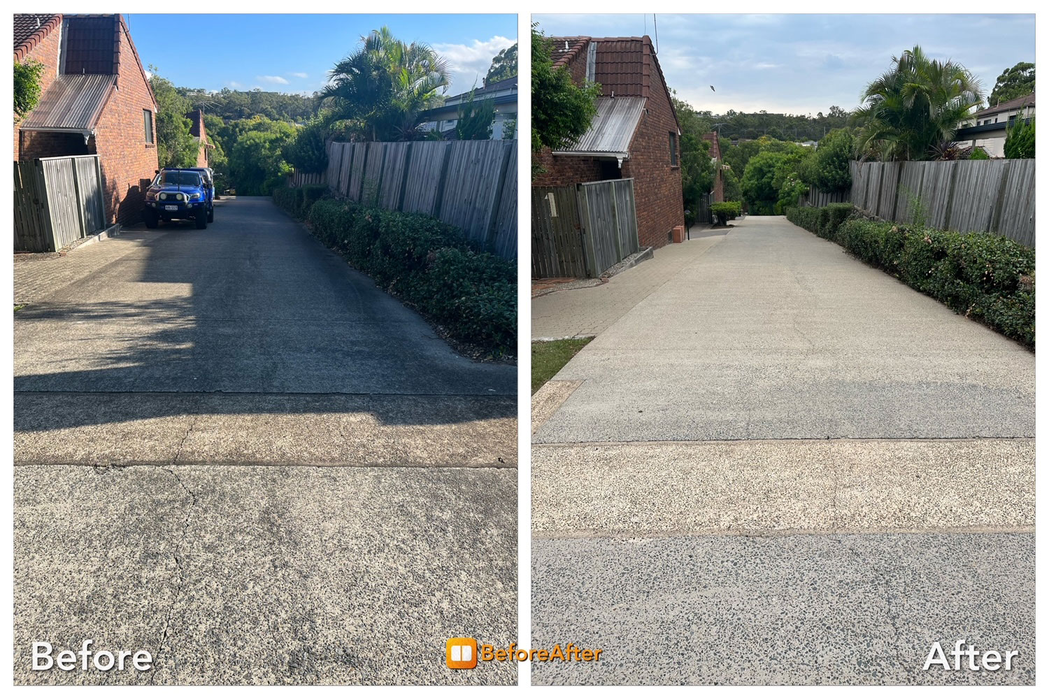 before and after of unit complex pressure cleaning