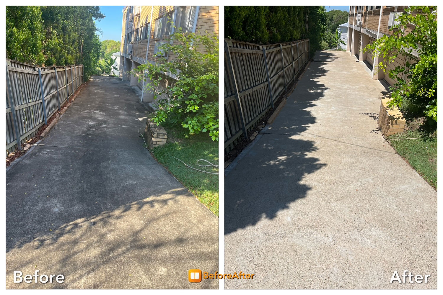 before and after of pathway pressure cleaning
