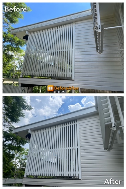 Before and after photos of exterior house washing in Logan